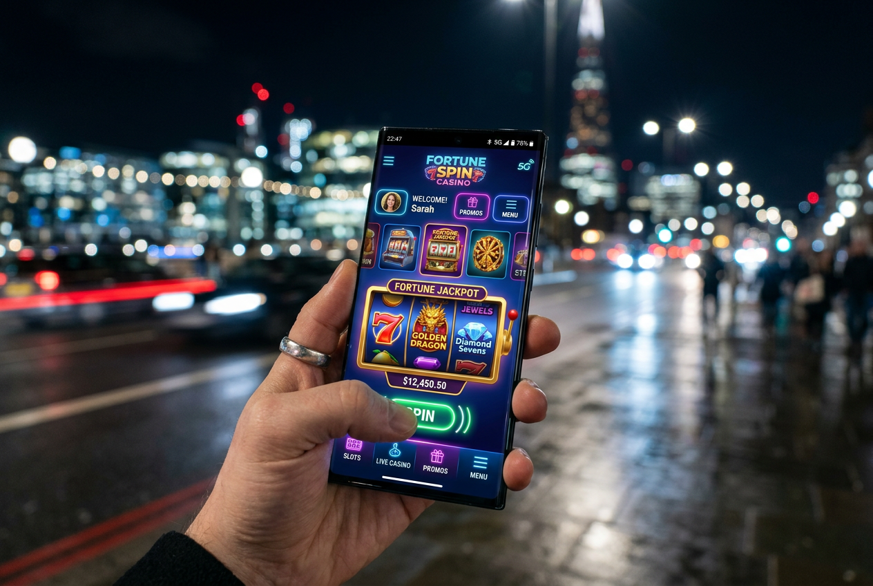Smartfon z otwartą nowoczesną aplikacją kasynową typu PWA